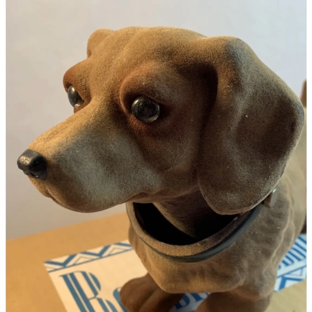 MIDCENTURY Bobbing Bobbie Dachshund Flocked Bobble Head Dog Nodder Made in Japan